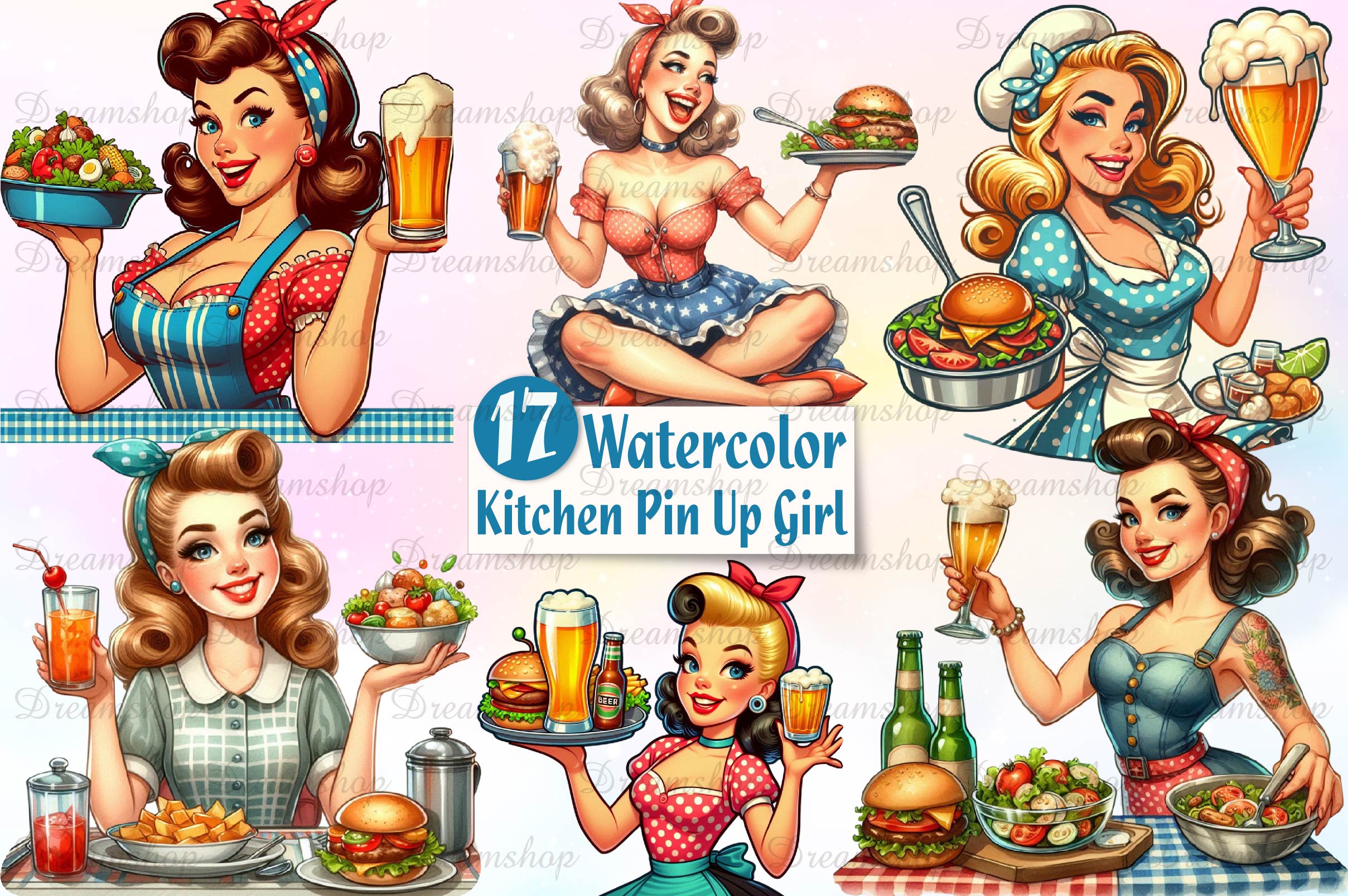 Gorgeous Pin Up Girl In Kitchen Clipart Bundle - CraftNest - Digital Crafting and Art