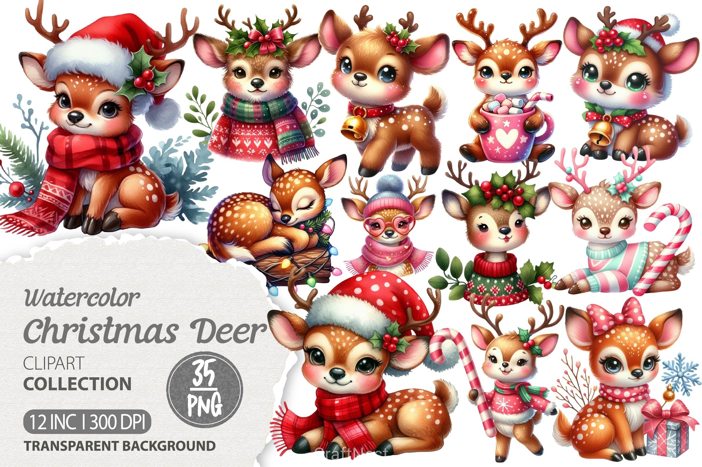 Christmas Cute Deer Clipart Bundle - CraftNest - Digital Crafting and Art