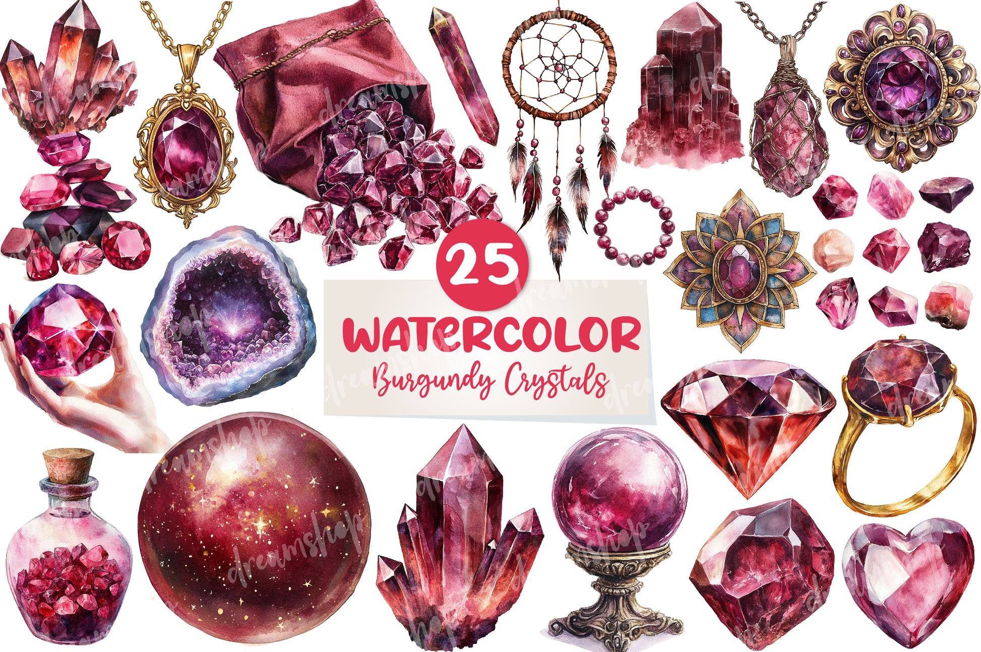 Burgundy Crystals And Gems Clipart Bundle - CraftNest - Digital Crafting and Art