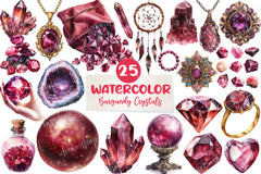 Burgundy Crystals And Gems Clipart Bundle - CraftNest - Digital Crafting and Art