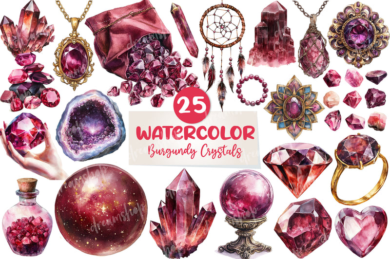 Burgundy Crystals And Gems Clipart Bundle - CraftNest - Digital Crafting and Art