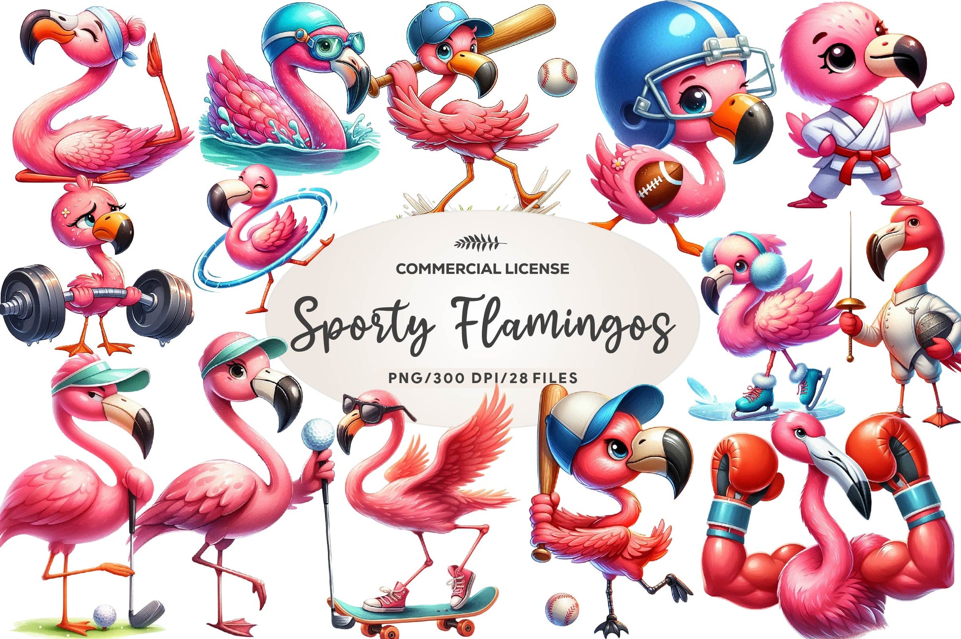 Cute Cartoon Sporty Flamingos Clipart Bundle - CraftNest - Digital Crafting and Art