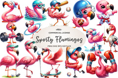 Cute Cartoon Sporty Flamingos Clipart Bundle - CraftNest - Digital Crafting and Art