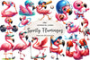 Cute Cartoon Sporty Flamingos Clipart Bundle