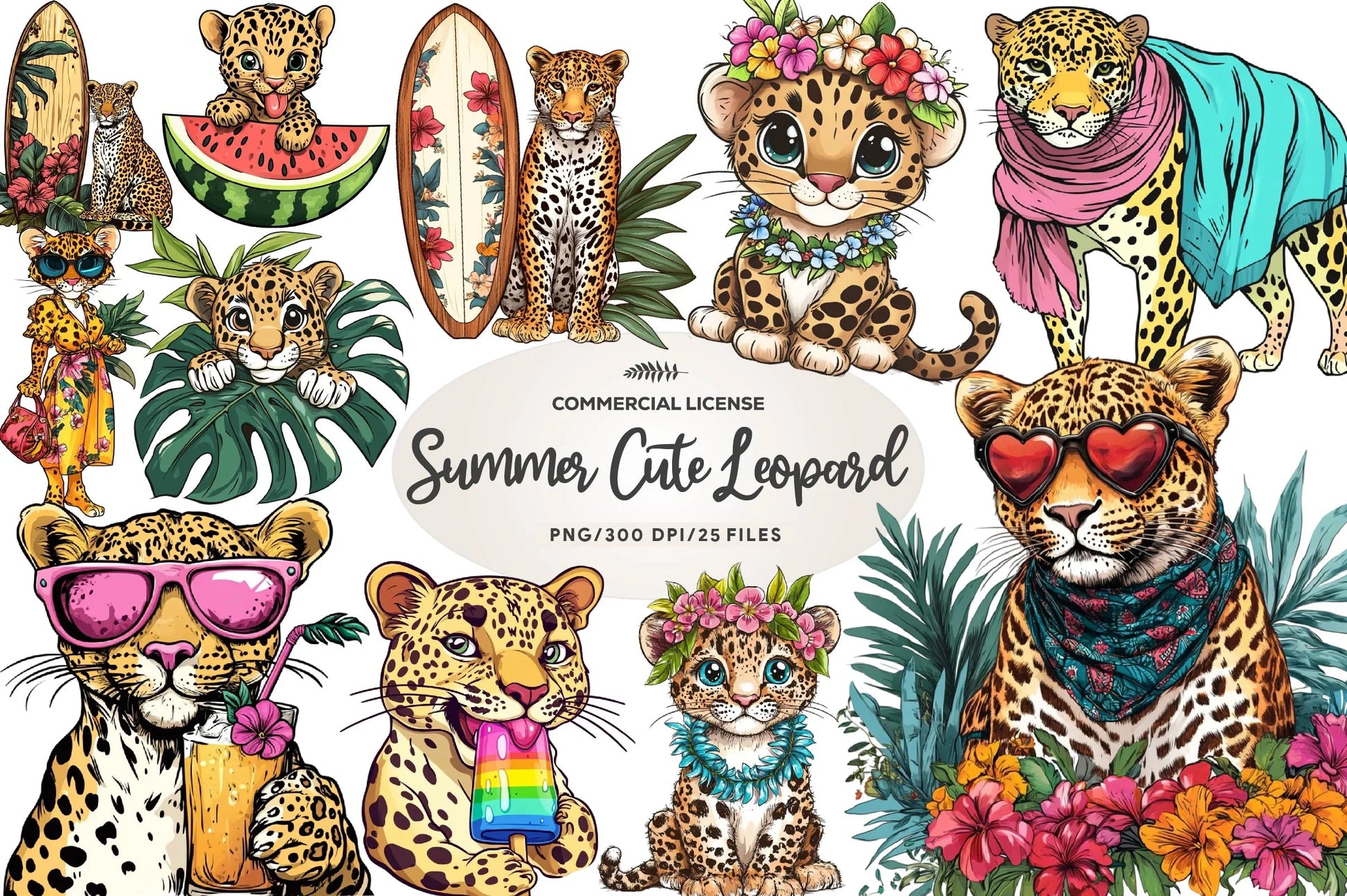 Summer Cute Leopard Clipart Bundle - CraftNest - Digital Crafting and Art
