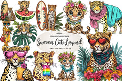 Summer Cute Leopard Clipart Bundle - CraftNest - Digital Crafting and Art