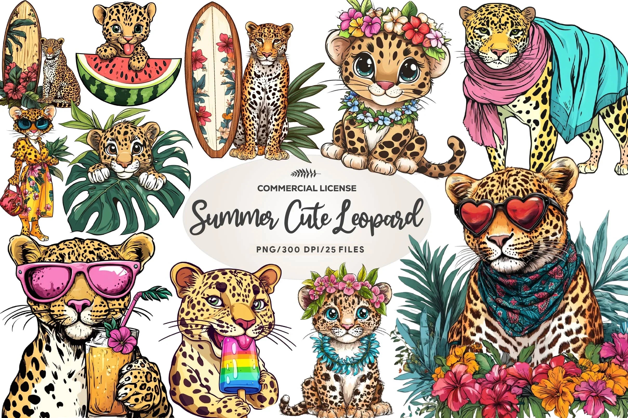 Summer Cute Leopard Clipart Bundle - CraftNest - Digital Crafting and Art