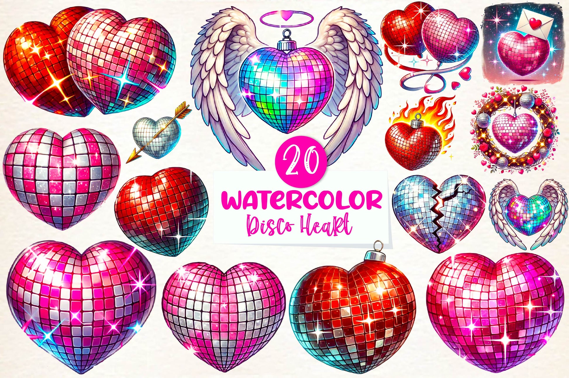 Valentines Day Disco Heart Clipart Bundle - CraftNest - Digital Crafting and Art