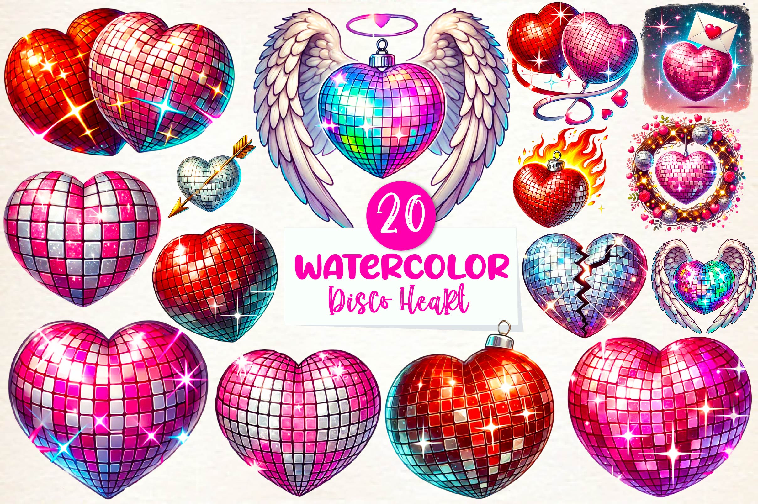 Valentines Day Disco Heart Clipart Bundle - CraftNest - Digital Crafting and Art