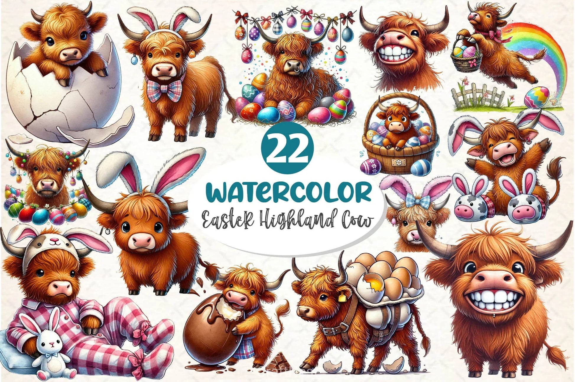 Easter Highland Cow Clipart Bundle 4 - CraftNest - Digital Crafting and Art