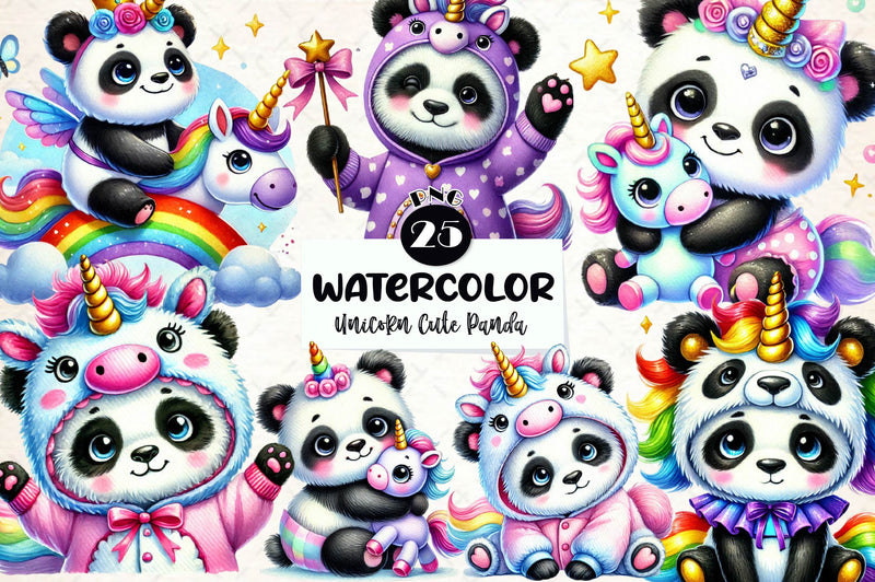 Unicorn Cute Panda Clipart Bundle - CraftNest - Digital Crafting and Art