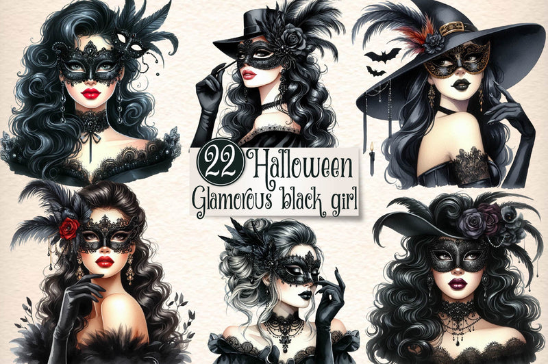 Halloween Glamorous Black Girl Clipart Bundle - CraftNest - Digital Crafting and Art