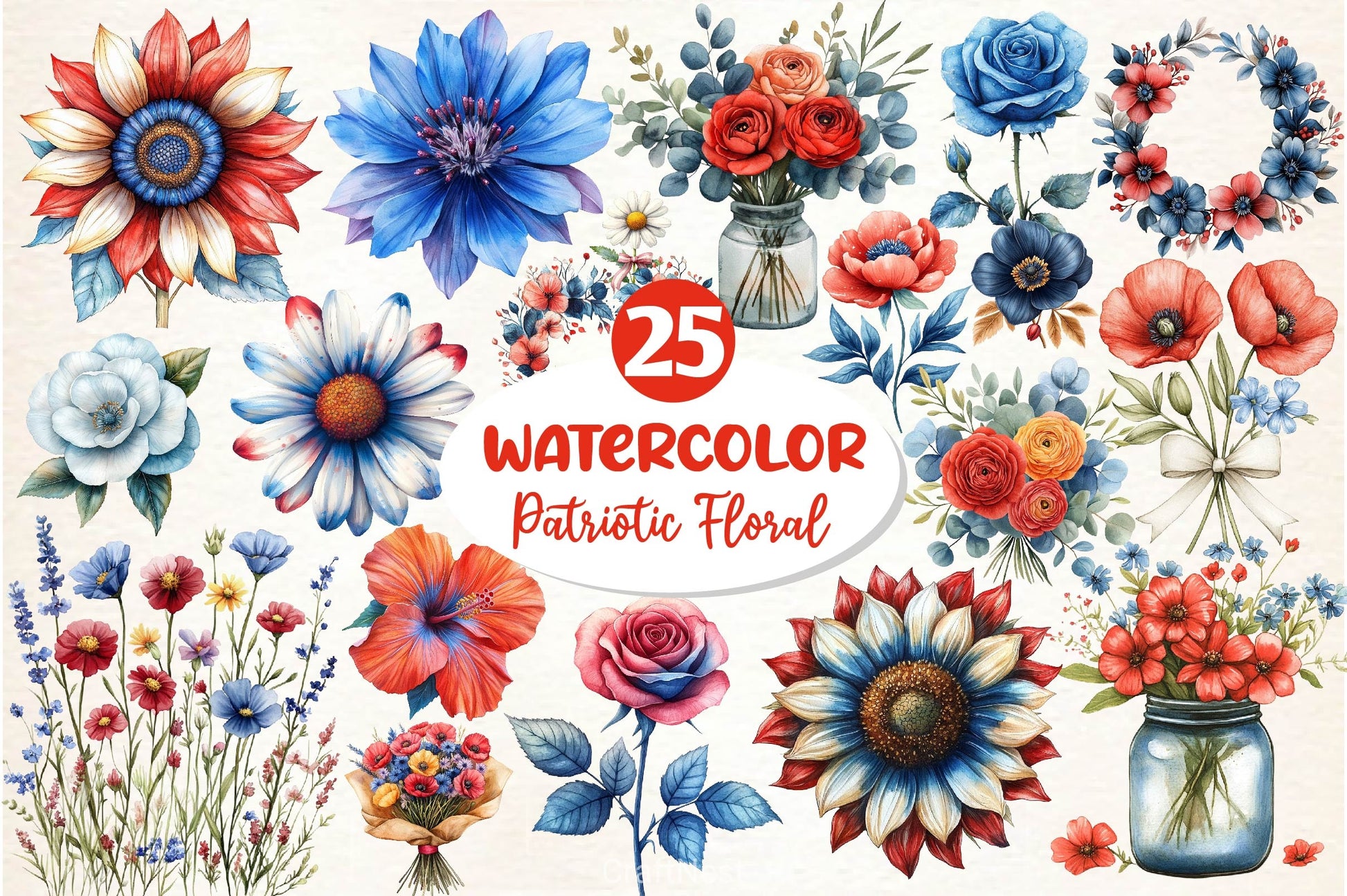 Patriotic Floral Clipart Bundle - CraftNest - Digital Crafting and Art