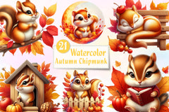 Autumn Eastern Chipmunk Clipart Bundle - CraftNest - Digital Crafting and Art