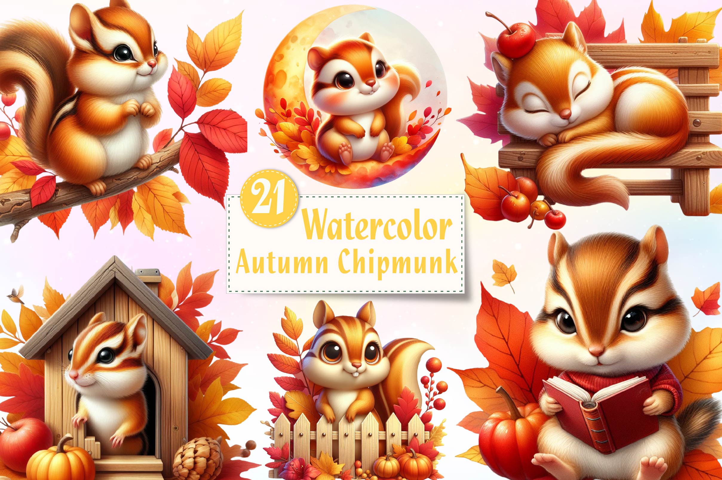 Autumn Eastern Chipmunk Clipart Bundle - CraftNest - Digital Crafting and Art