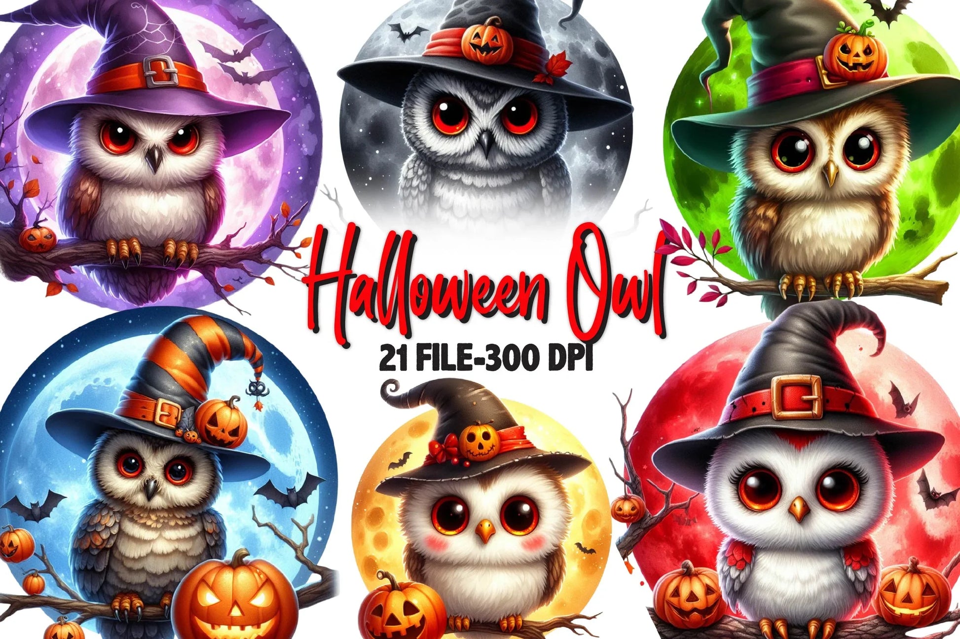 Halloween Bright Owl Clipart Bundle - CraftNest - Digital Crafting and Art