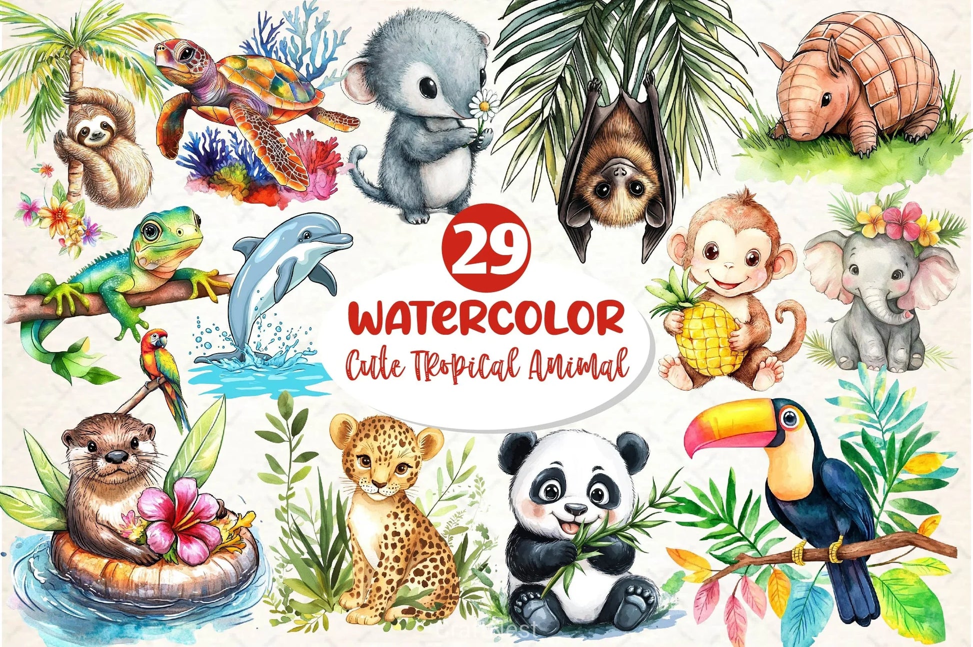 Cute Tropical Animal Clipart Bundle - CraftNest - Digital Crafting and Art