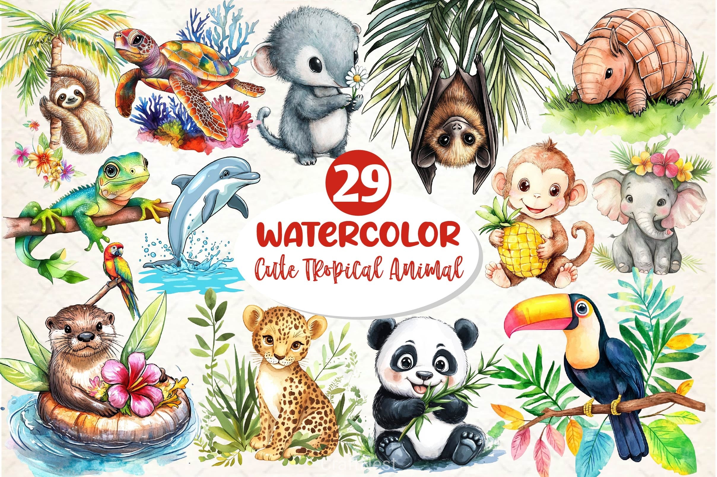Cute Tropical Animal Clipart Bundle - CraftNest - Digital Crafting and Art