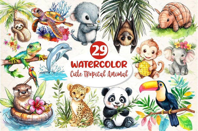 Cute Tropical Animal Clipart Bundle - CraftNest - Digital Crafting and Art