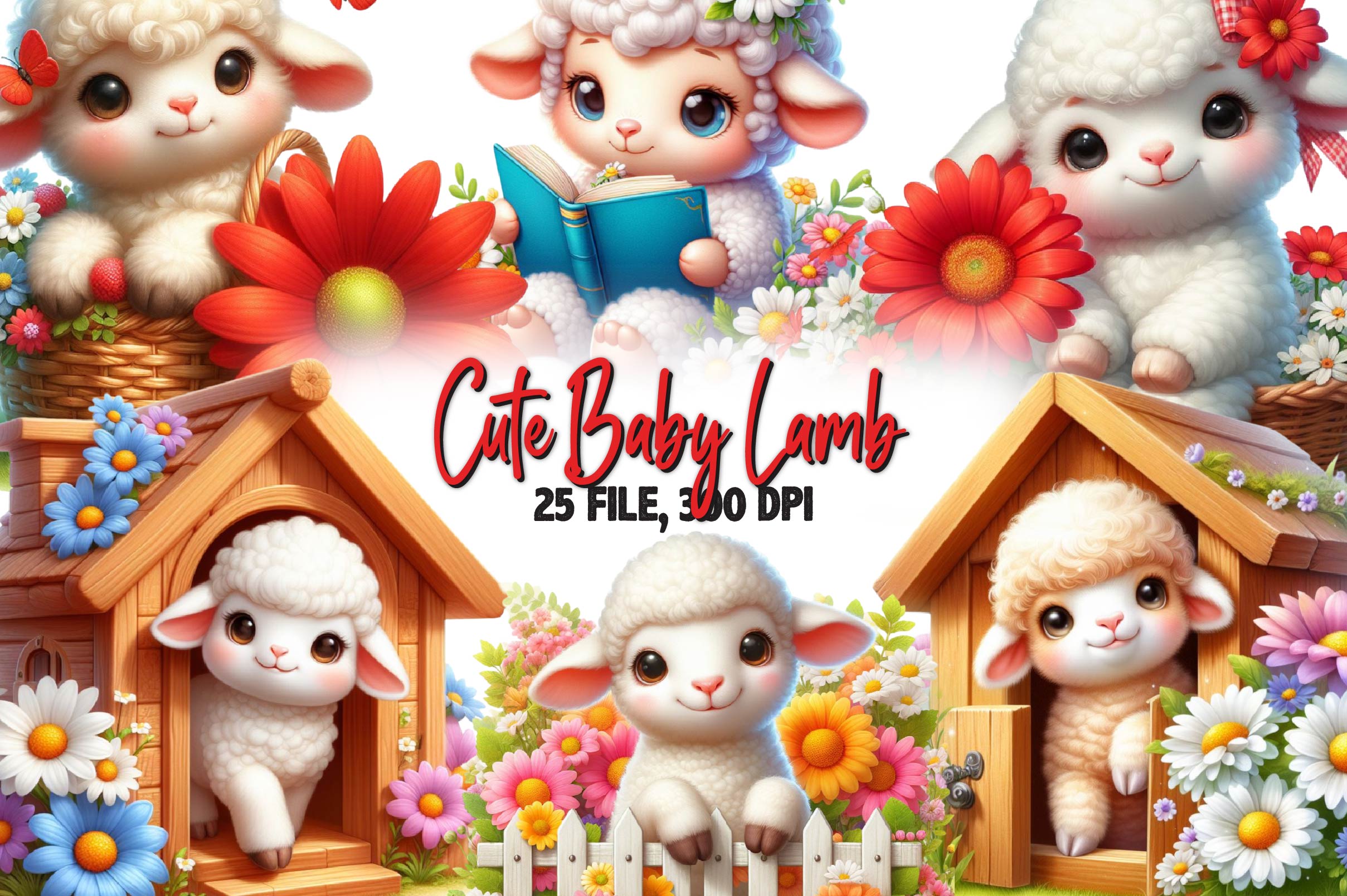 Cute Baby Lamb Clipart Bundle - CraftNest - Digital Crafting and Art