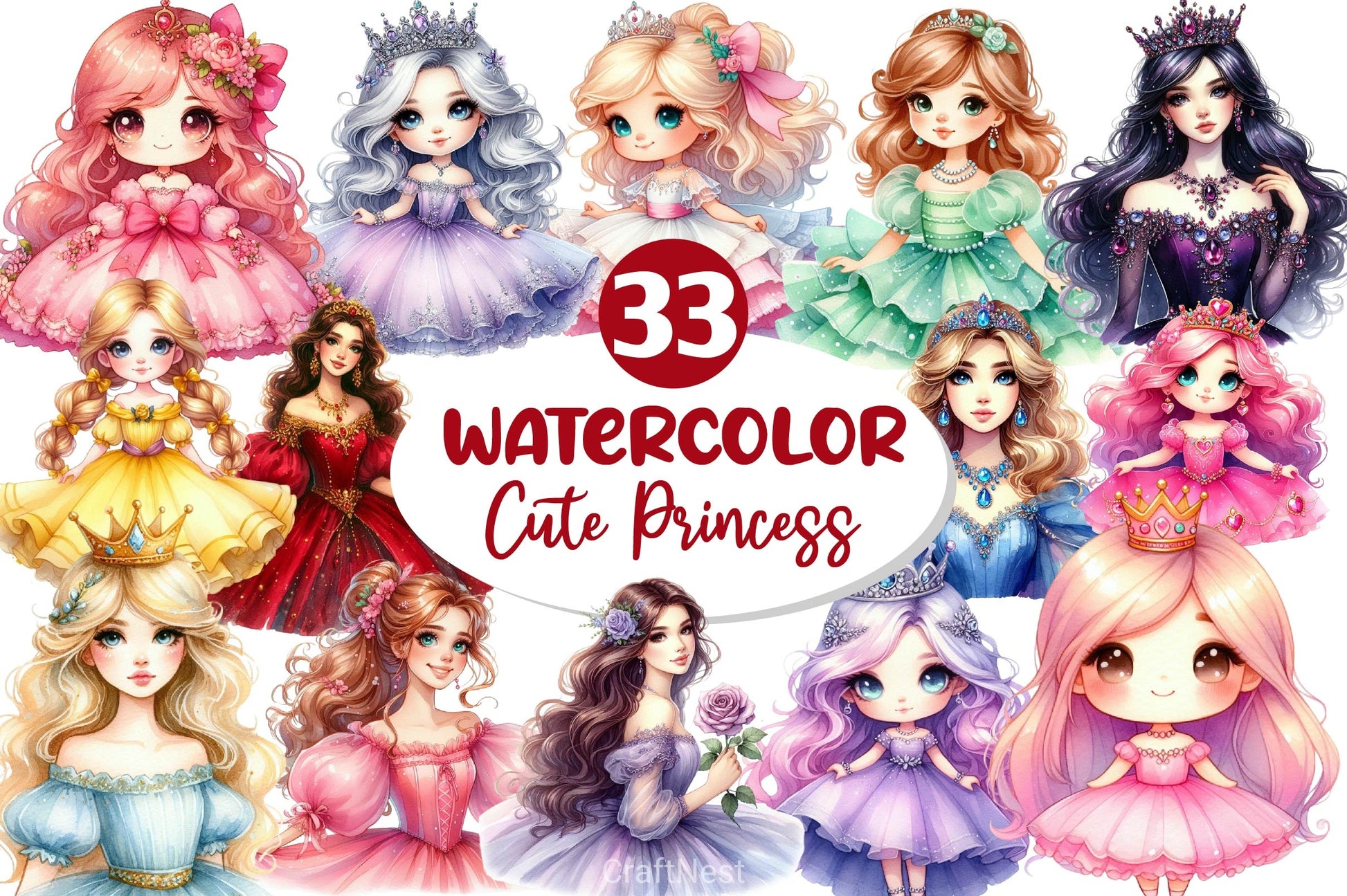 Cute Princess Clipart Bundle - CraftNest - Digital Crafting and Art