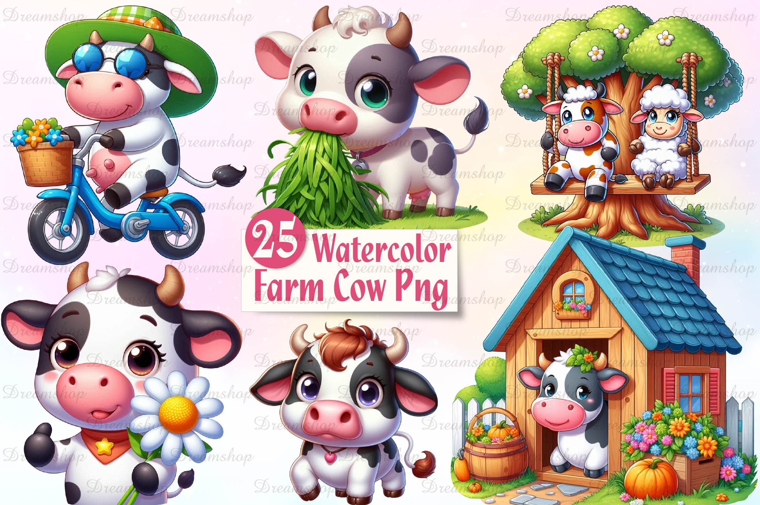 Cute Farm Cows Clipart Bundle - CraftNest - Digital Crafting and Art
