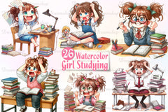 Girl Studying Clipart Bundle - CraftNest - Digital Crafting and Art