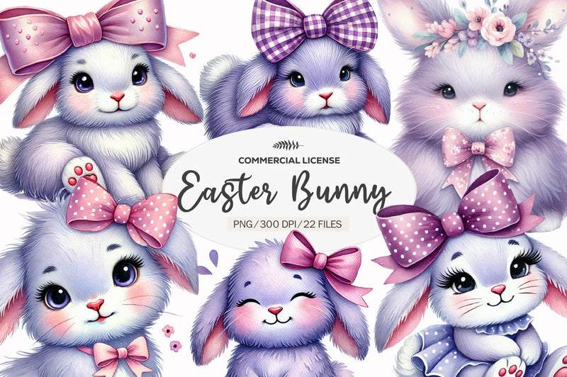 Cute Purple Easter Bunny With Bow Clipart Bundle - CraftNest - Digital Crafting and Art