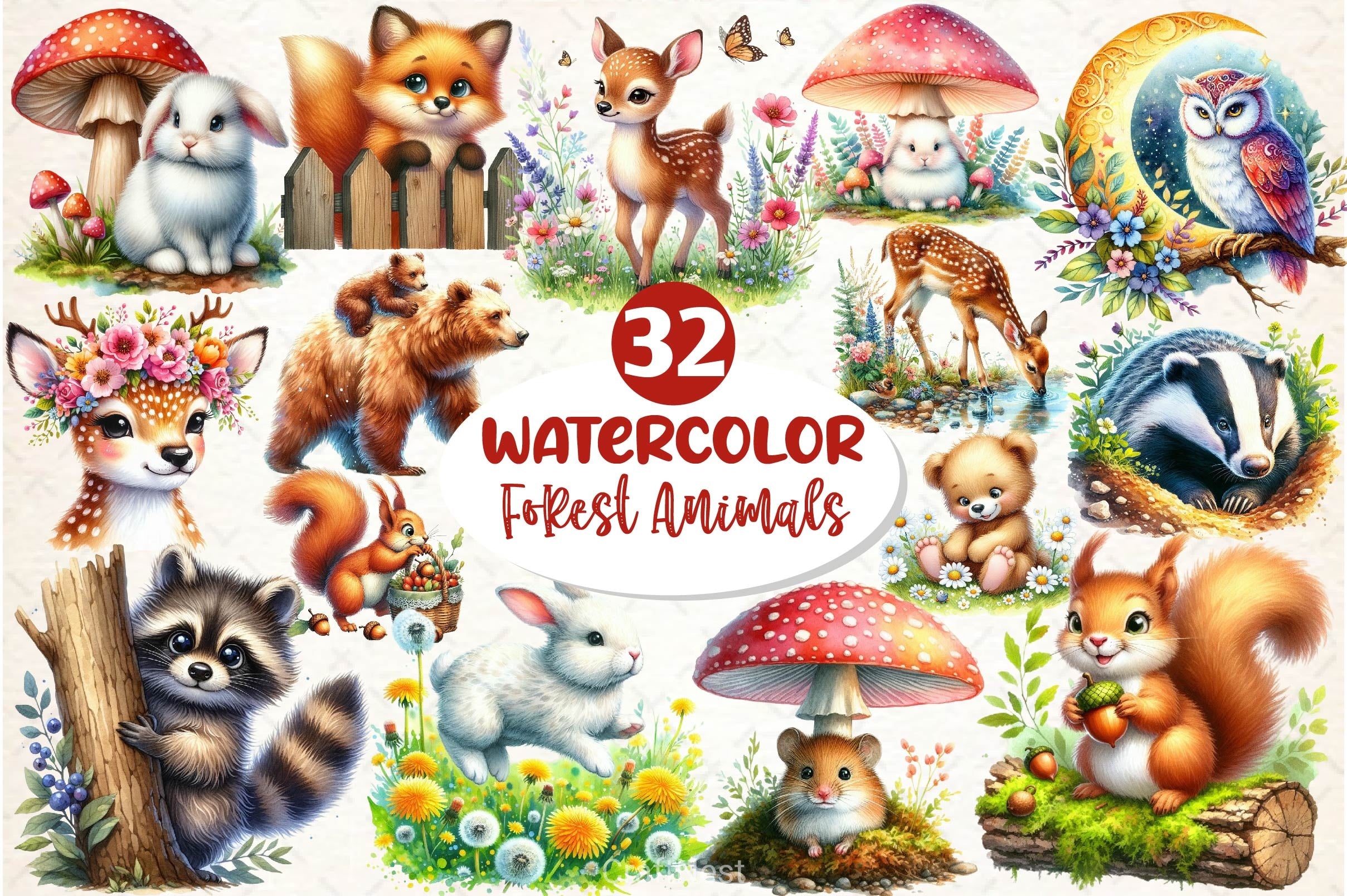 Woodland Forest Animals Clipart Bundle 8 - CraftNest - Digital Crafting and Art