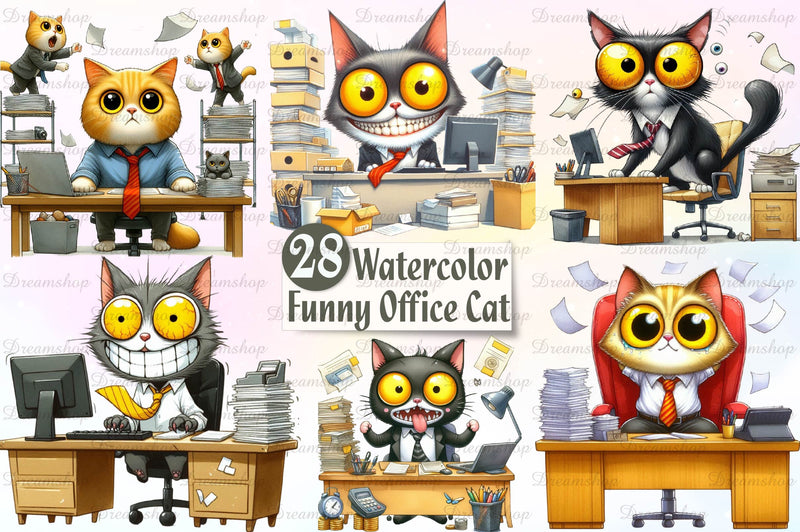 Funny Office Cat Clipart Bundle - CraftNest - Digital Crafting and Art