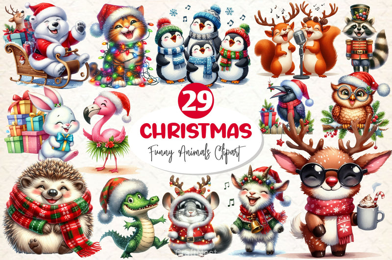 Funny Christmas Animals Clipart Bundle 4 - CraftNest - Digital Crafting and Art