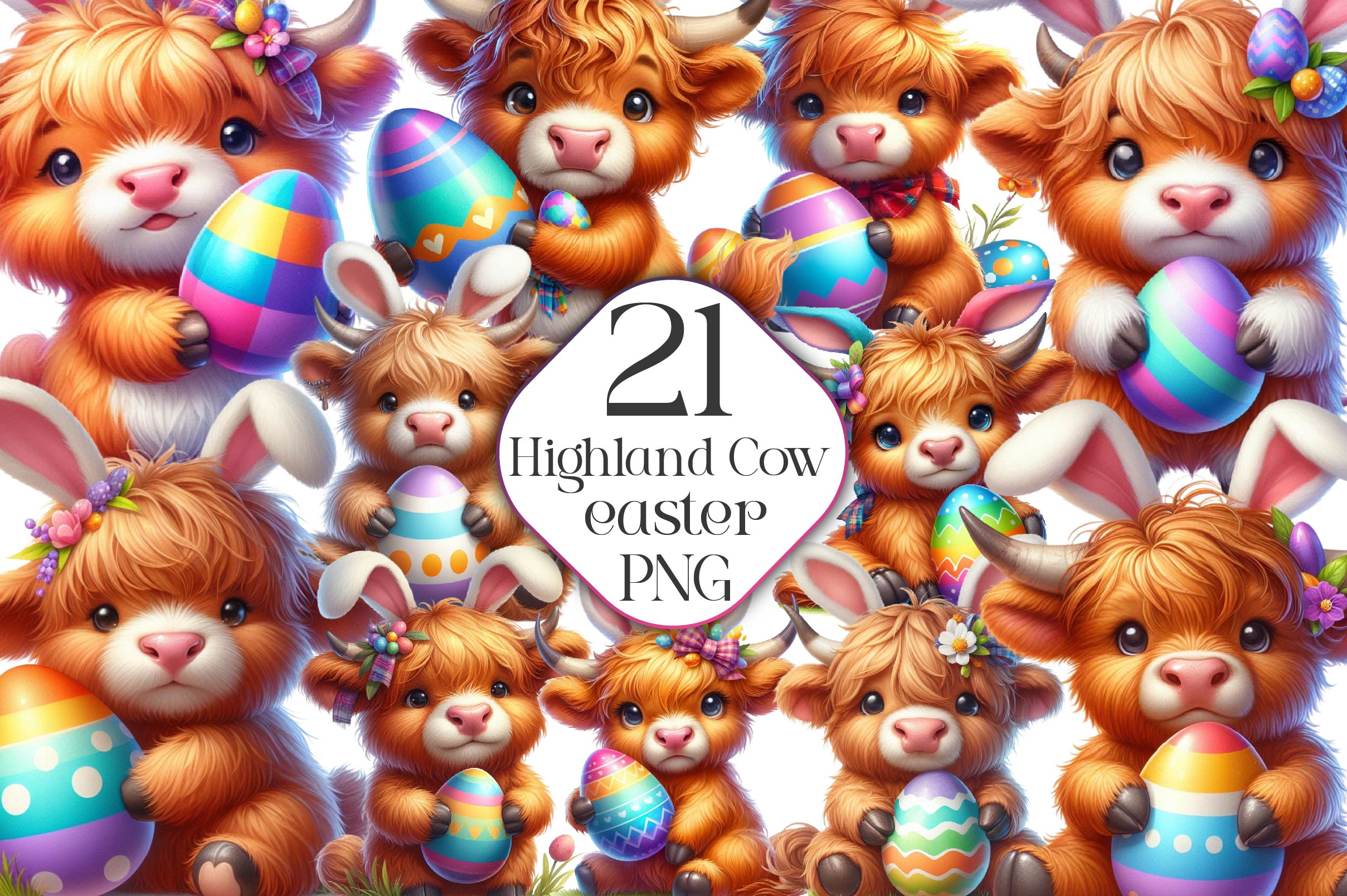 Highland Cow Easter Day Clipart Bundle - CraftNest - Digital Crafting and Art