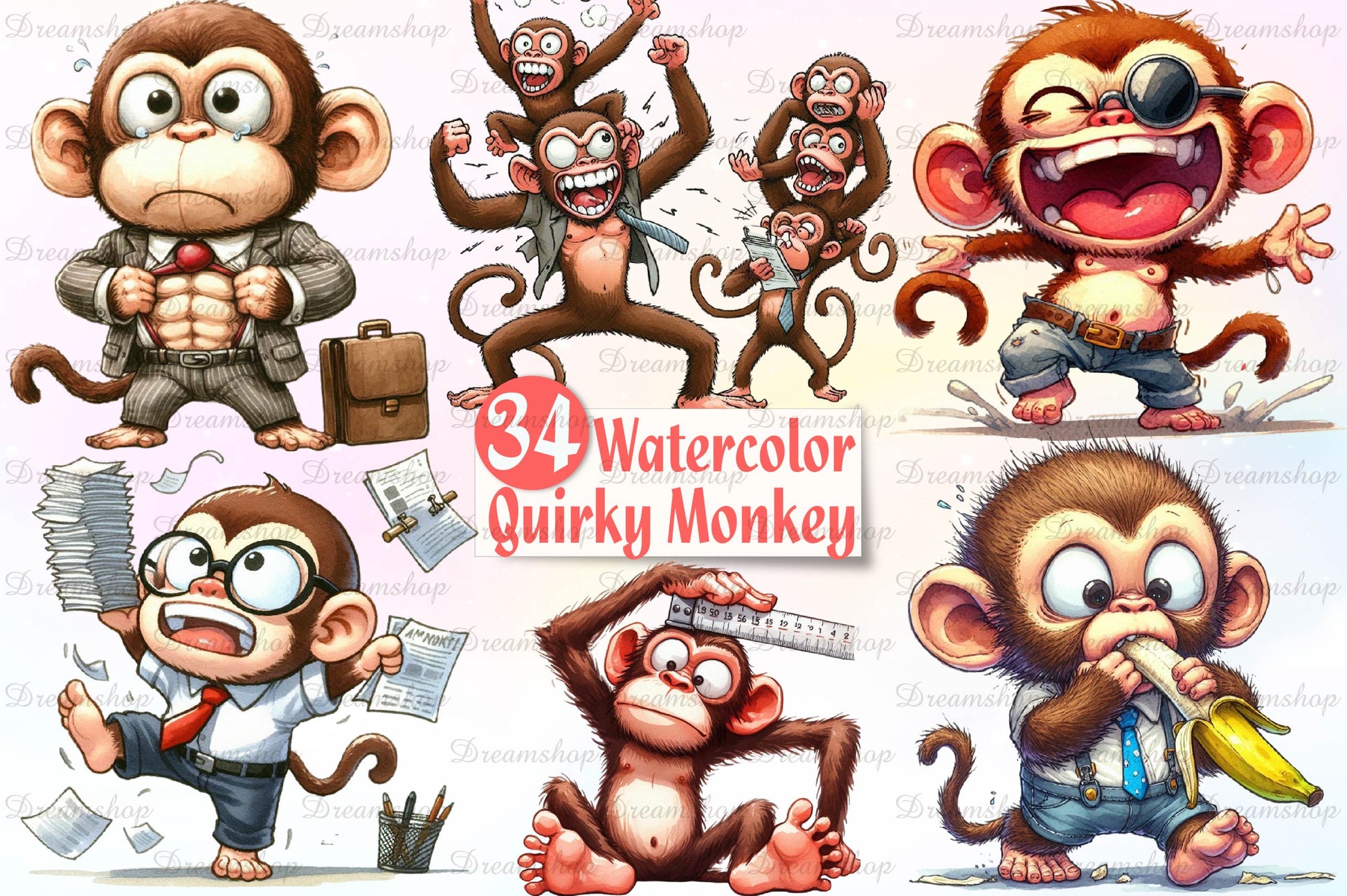 Quirky Monkey Clipart Bundle - CraftNest - Digital Crafting and Art