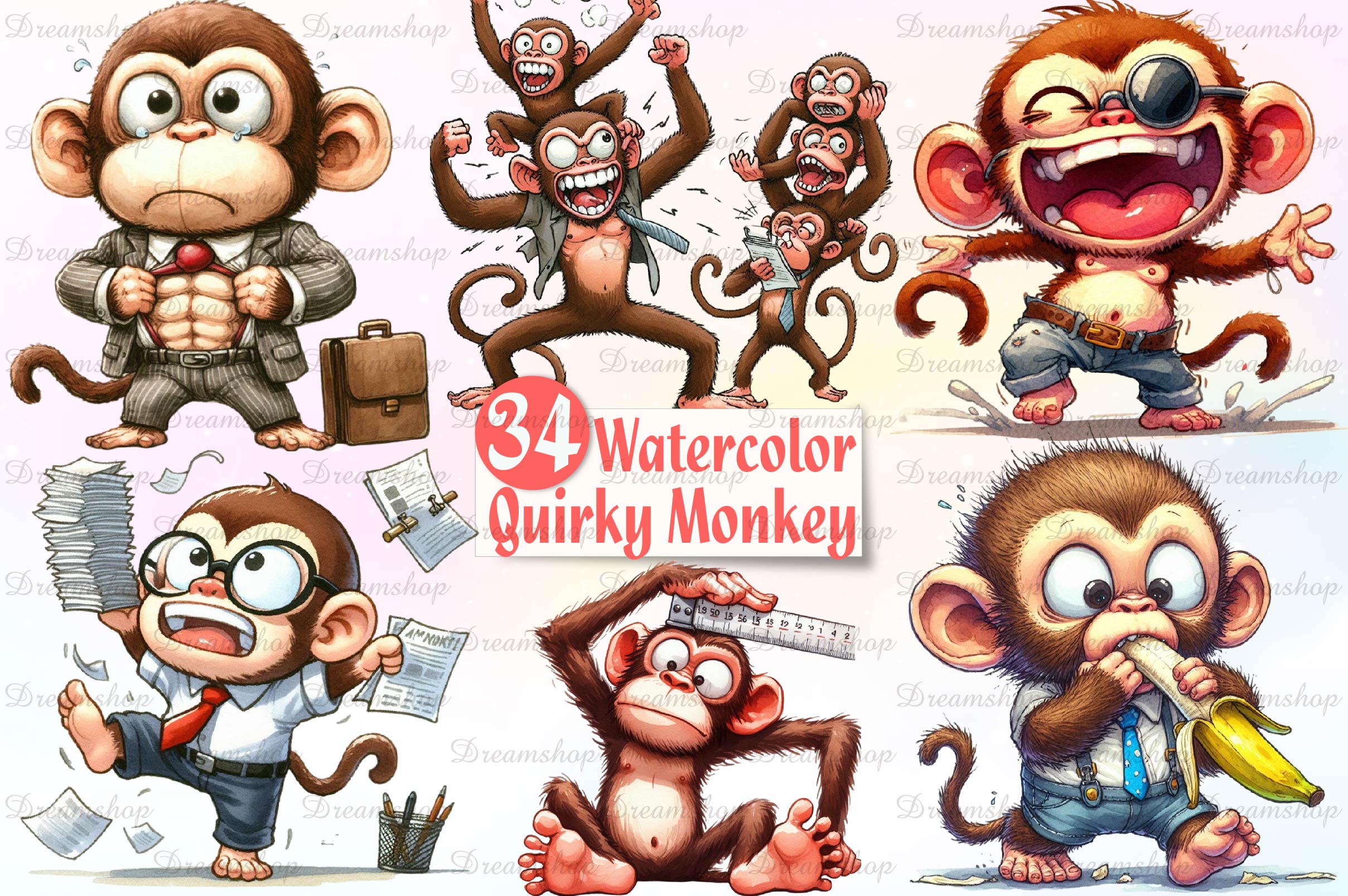 Quirky Monkey Clipart Bundle - CraftNest - Digital Crafting and Art