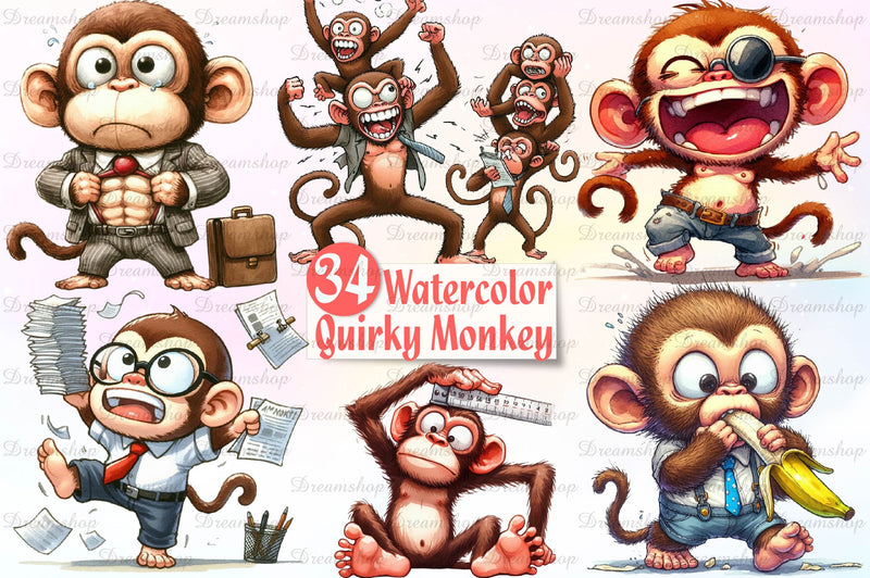 Quirky Monkey Clipart Bundle - CraftNest - Digital Crafting and Art