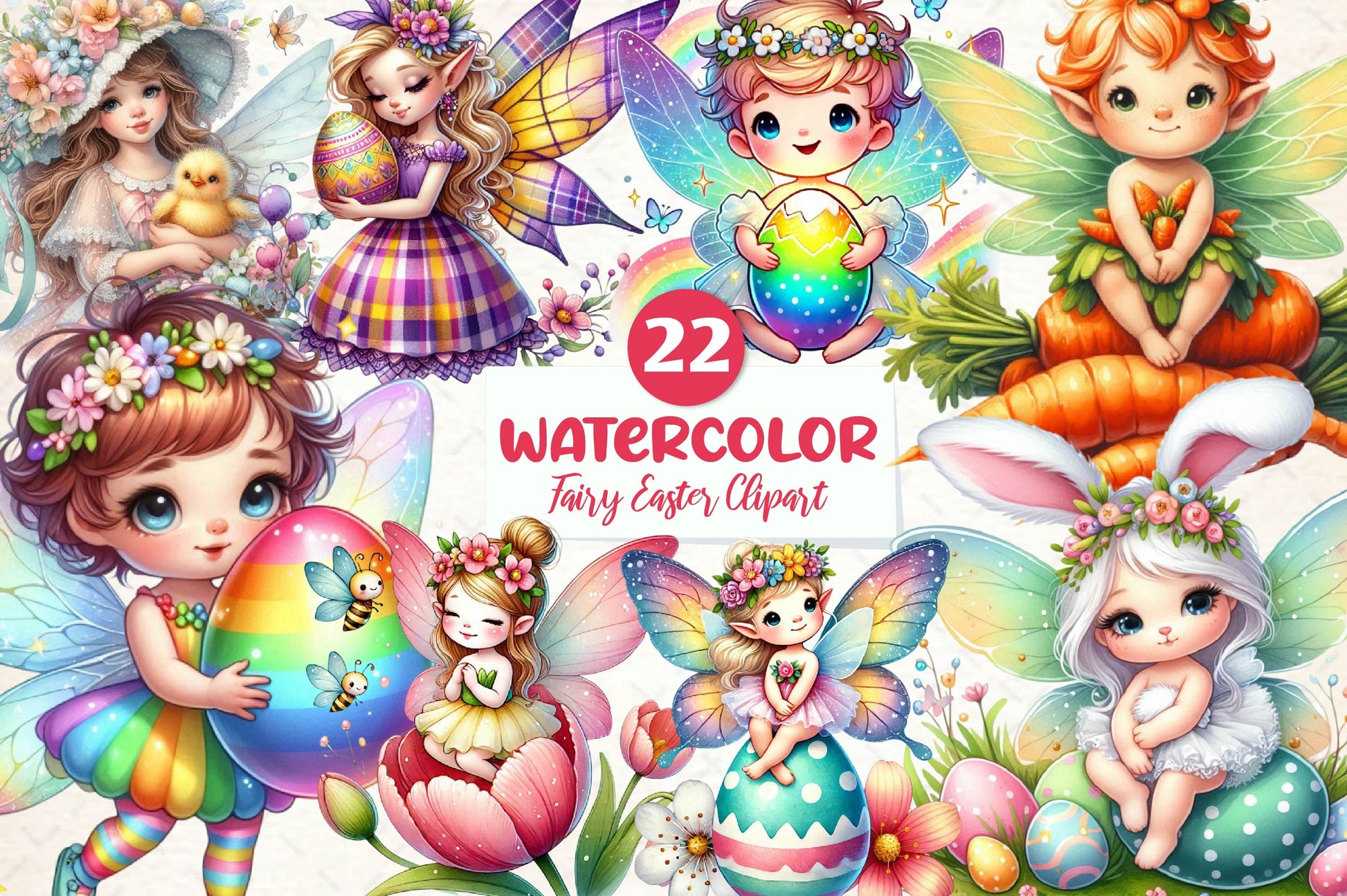 Cute Fairy Easter Clipart Bundle - CraftNest - Digital Crafting and Art