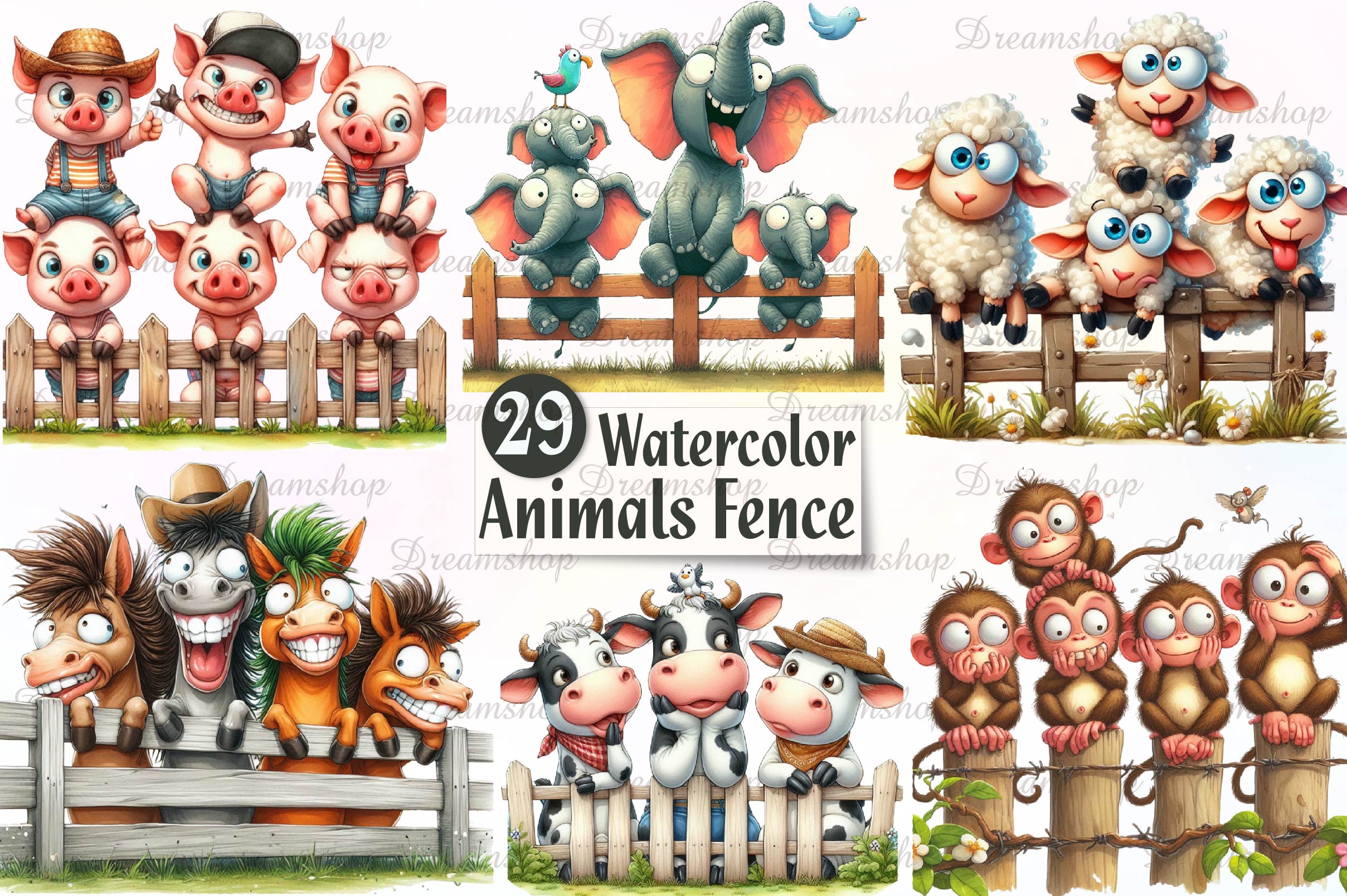 Cute Farm Animals Fence Clipart Bundle - CraftNest - Digital Crafting and Art