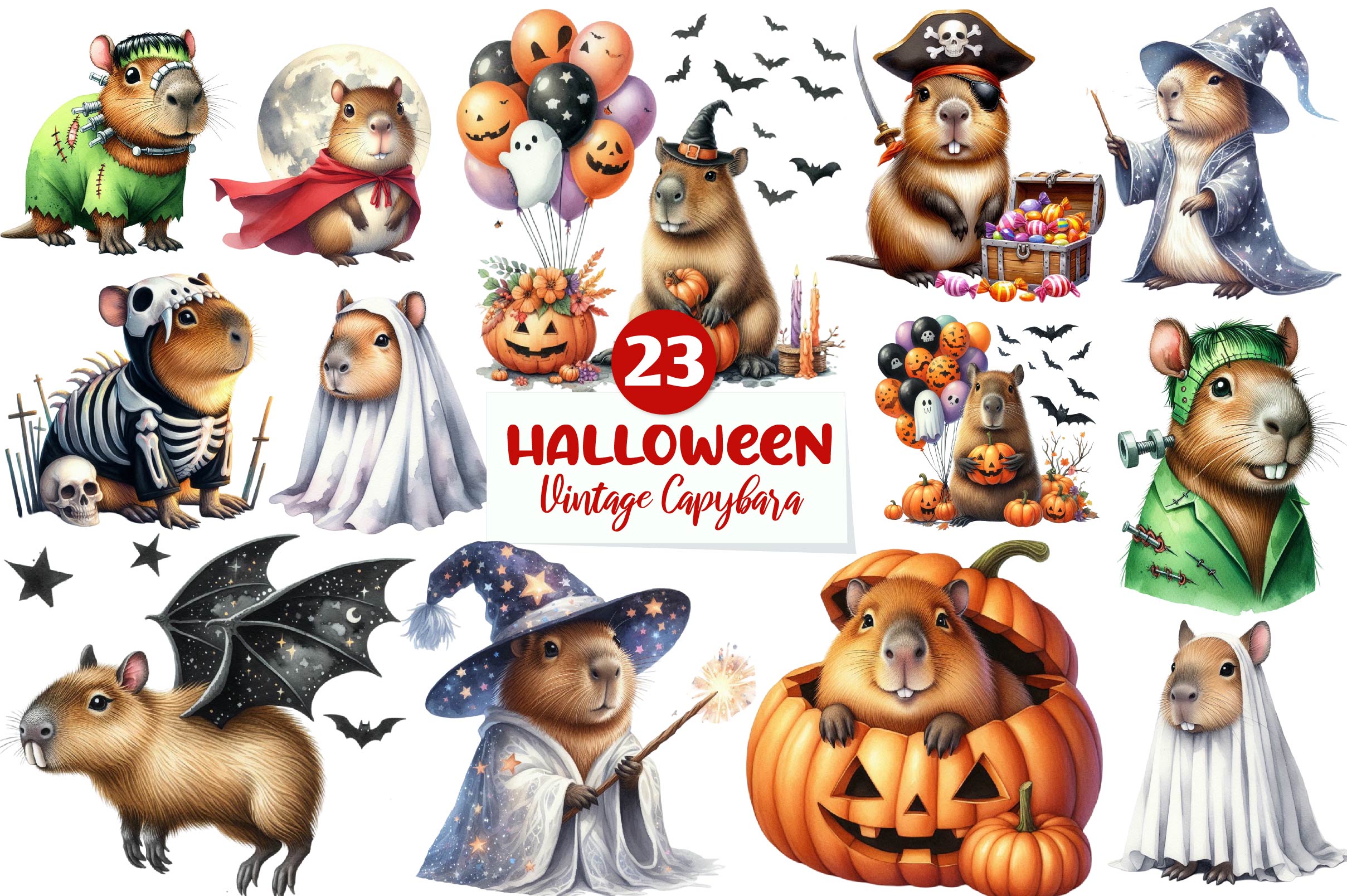 Vintage Halloween Capybara Clipart Bundle - CraftNest - Digital Crafting and Art