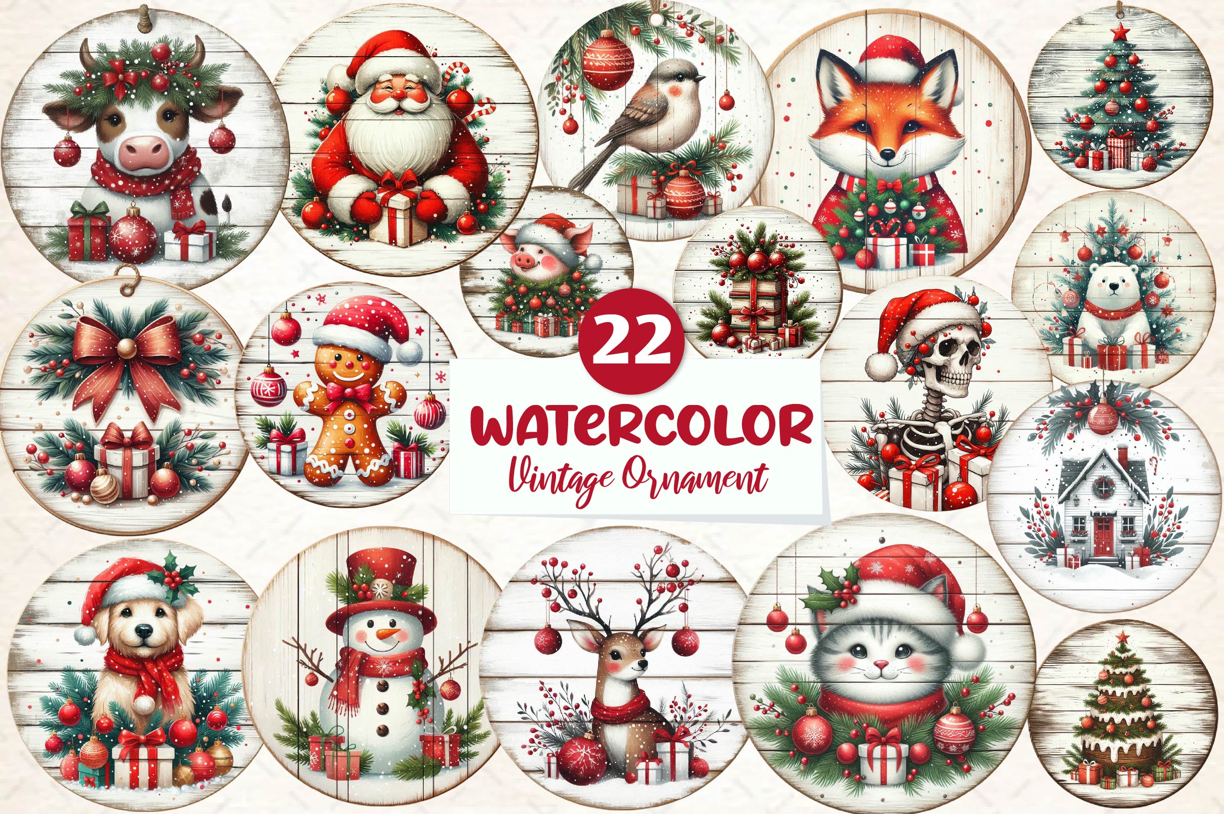 Vintage Christmas Ornaments Clipart Bundle - CraftNest - Digital Crafting and Art