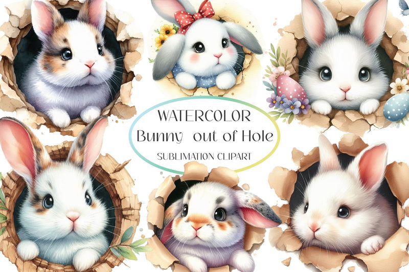 Bunny Peeks Out Of A Hole Clipart Bundle - CraftNest - Digital Crafting and Art