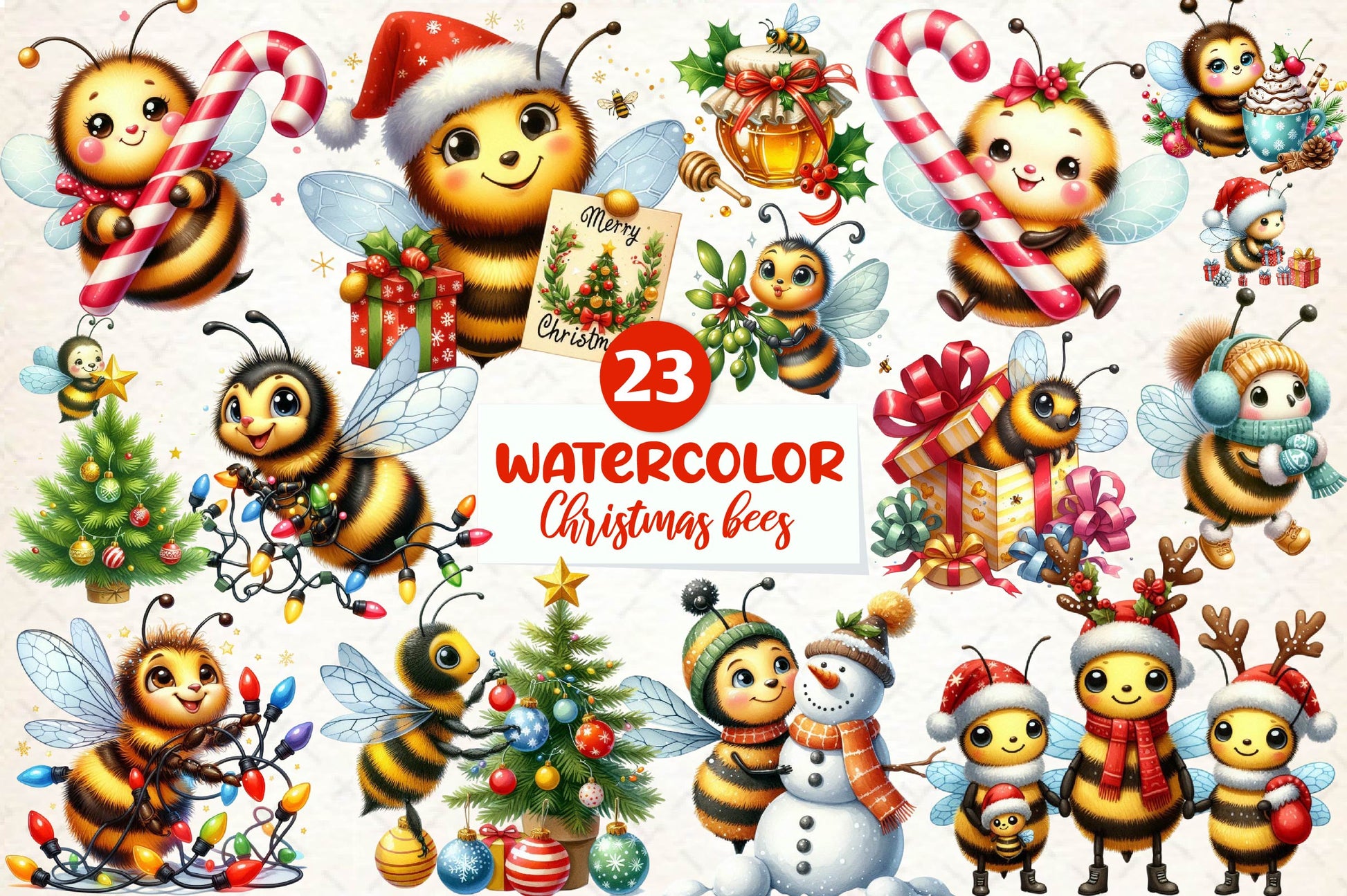 Christmas Bees Clipart Bundle - CraftNest - Digital Crafting and Art