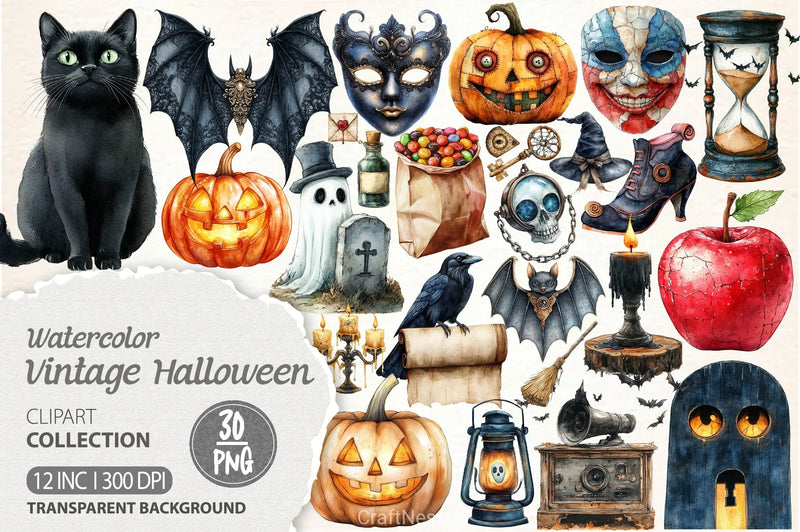 Vintage Halloween Clipart Bundle 2 - CraftNest - Digital Crafting and Art