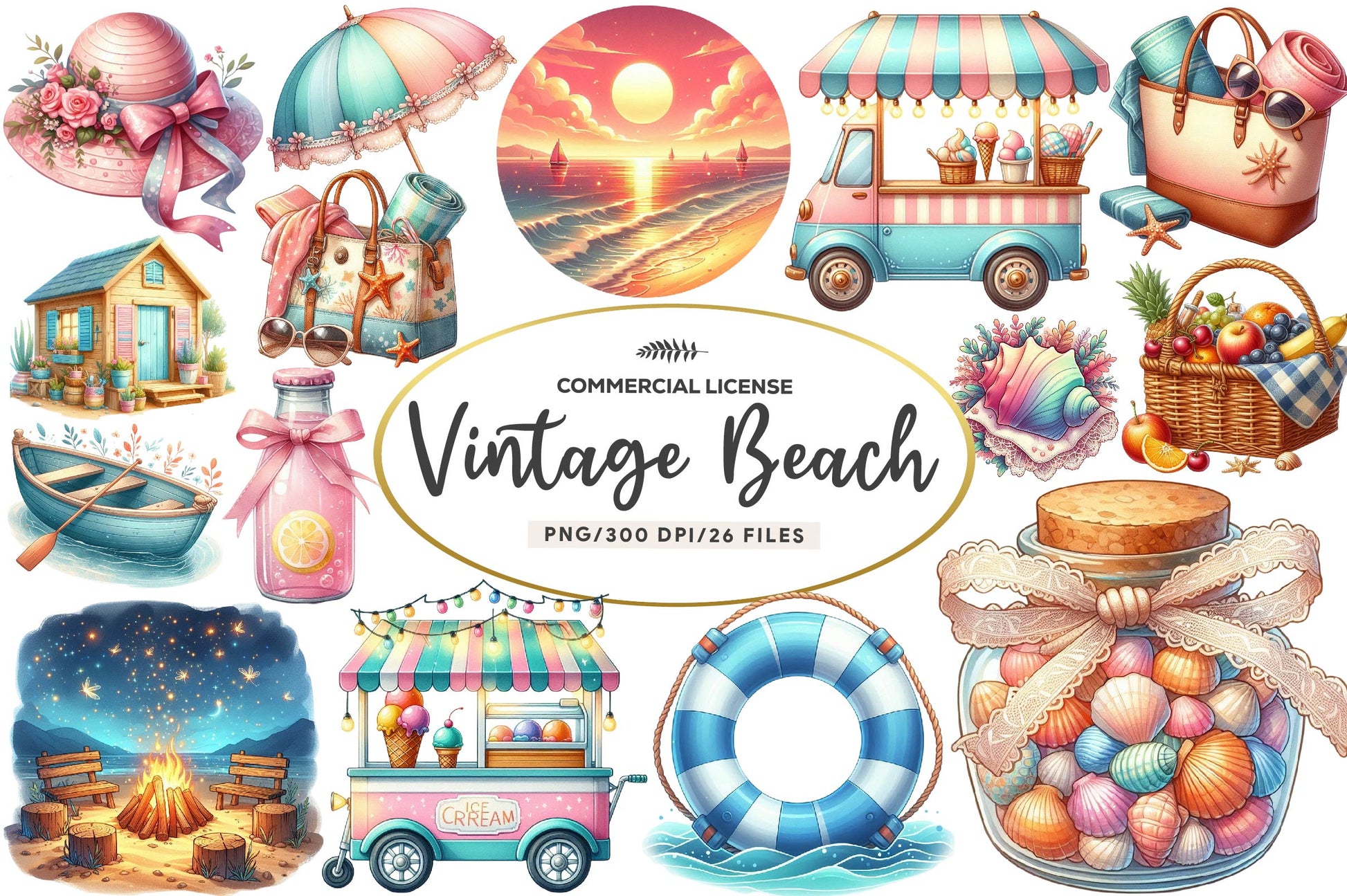 Vintage Beach Clipart Bundle - CraftNest - Digital Crafting and Art