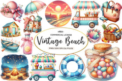 Vintage Beach Clipart Bundle - CraftNest - Digital Crafting and Art