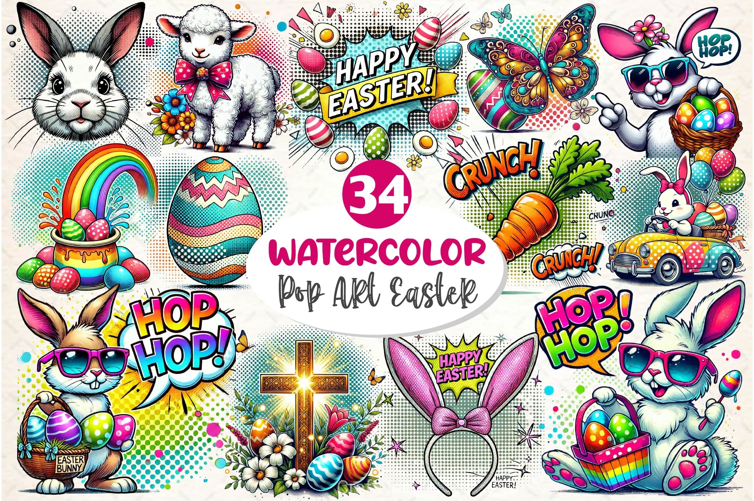 Pop Art Easter Clipart Bundle - CraftNest - Digital Crafting and Art