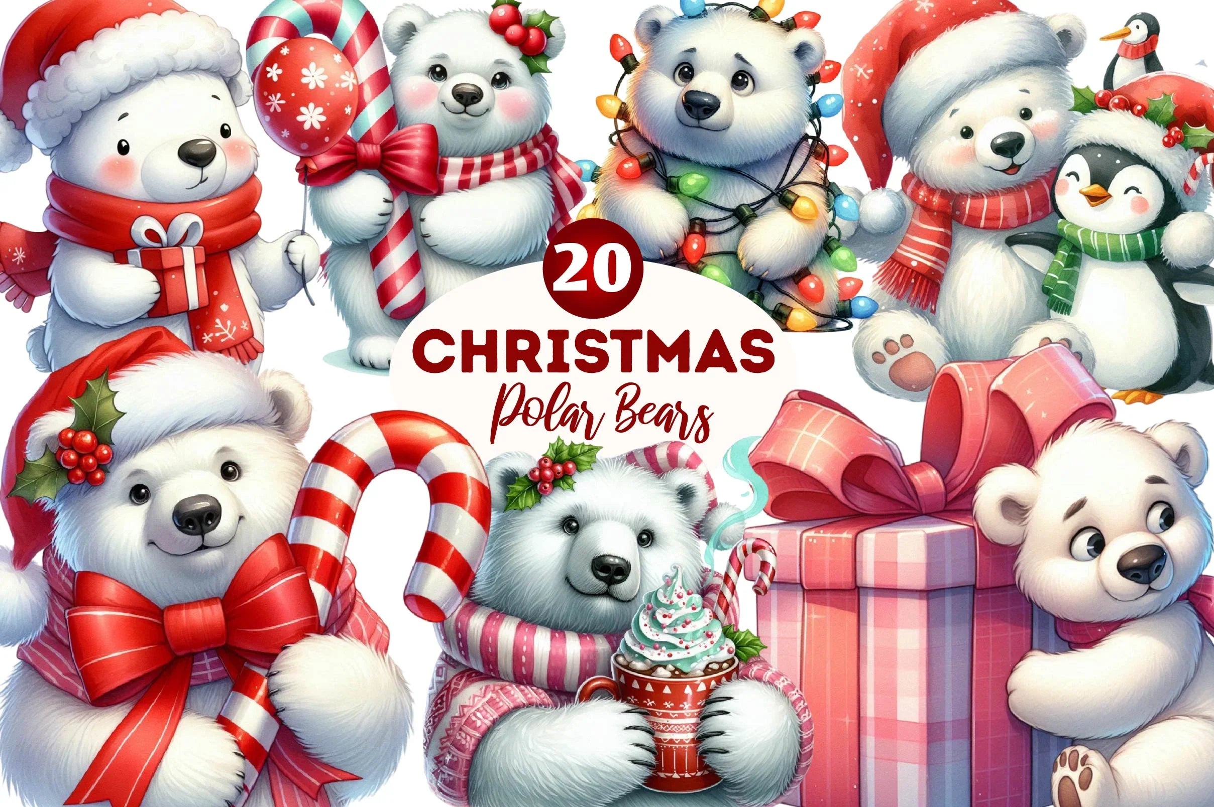 Christmas Polar Bears Clipart Bundle - CraftNest - Digital Crafting and Art