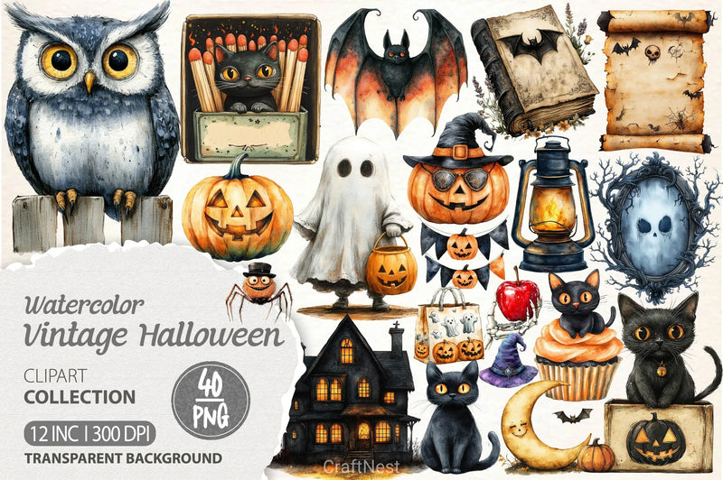 Vintage Halloween Clipart Bundle 3 - CraftNest - Digital Crafting and Art