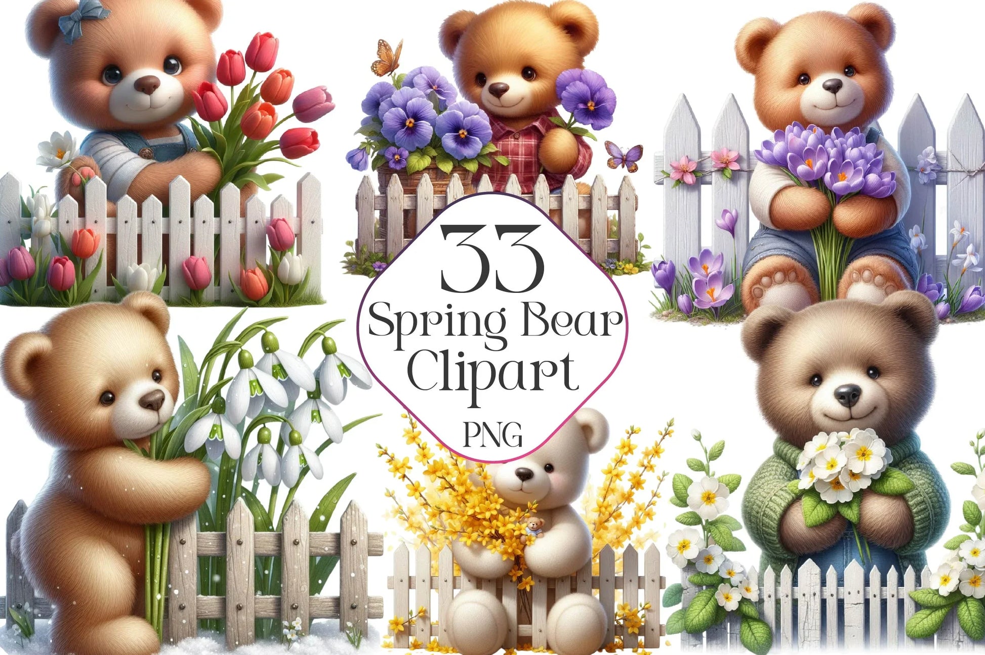 Cute Spring Bear Clipart Bundle - CraftNest - Digital Crafting and Art