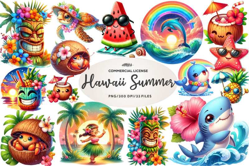Cute Hawaii Summer Beach Clipart Bundle - CraftNest - Digital Crafting and Art