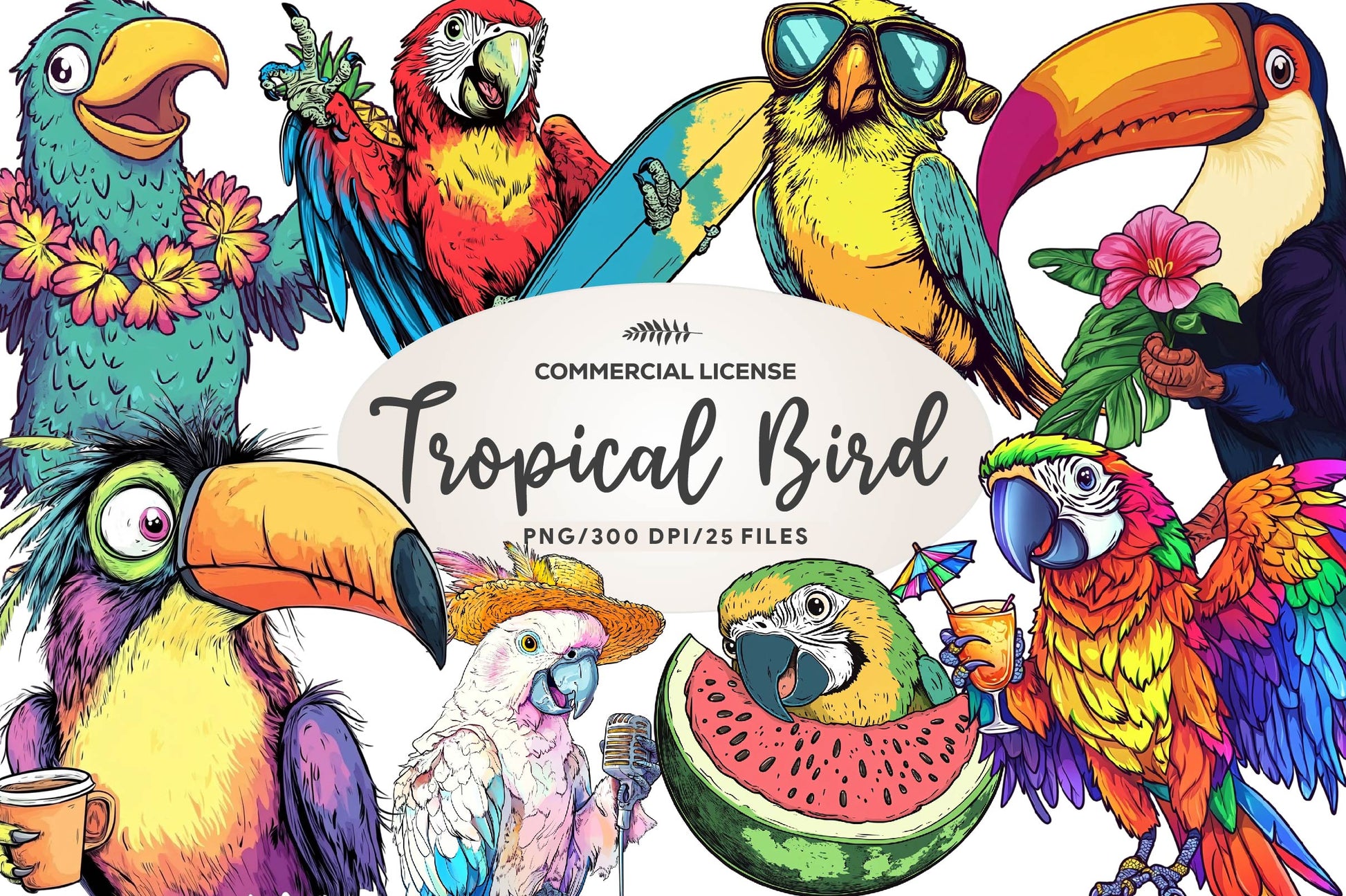 Funny Tropical Bird Clipart Bundle - CraftNest - Digital Crafting and Art